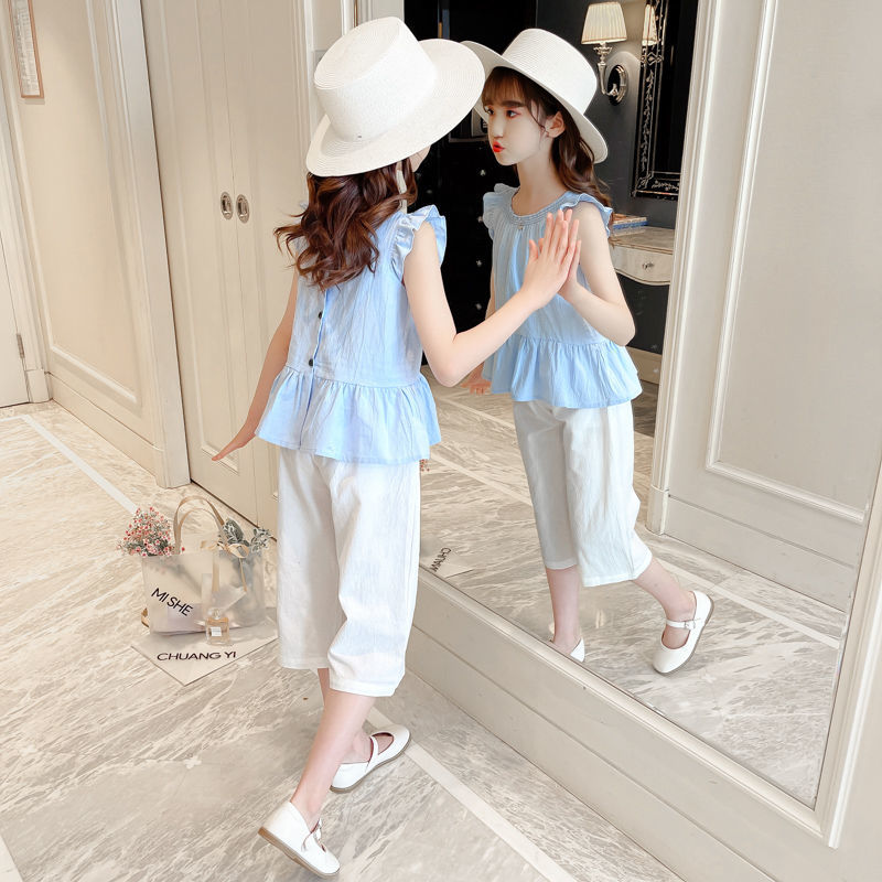 女童夏裝套裝2022新款網紅洋氣兒童時髦衣服中大童夏季短袖兩件套