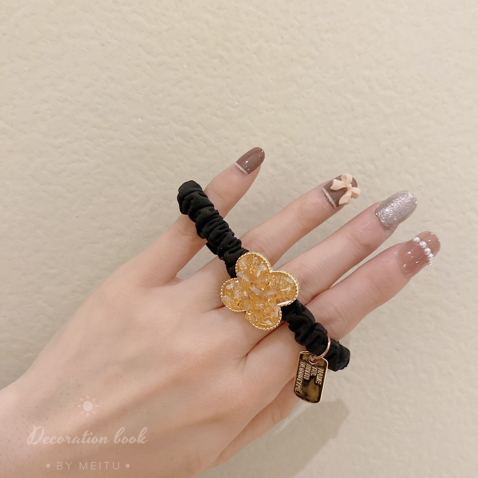 Fascia per capelli con strass a trifoglio di alta qualità, corda per capelli con temperamento, alta elasticità e durata, anello per capelli con intestino crasso, semplice elastico per donna_voghion.com