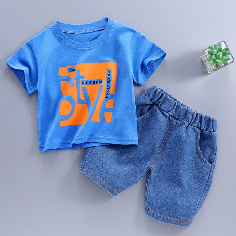 Children's clothing children's short-sleeved suit boys denim shorts suit 2022 new girls summer clothes baby clothes trend