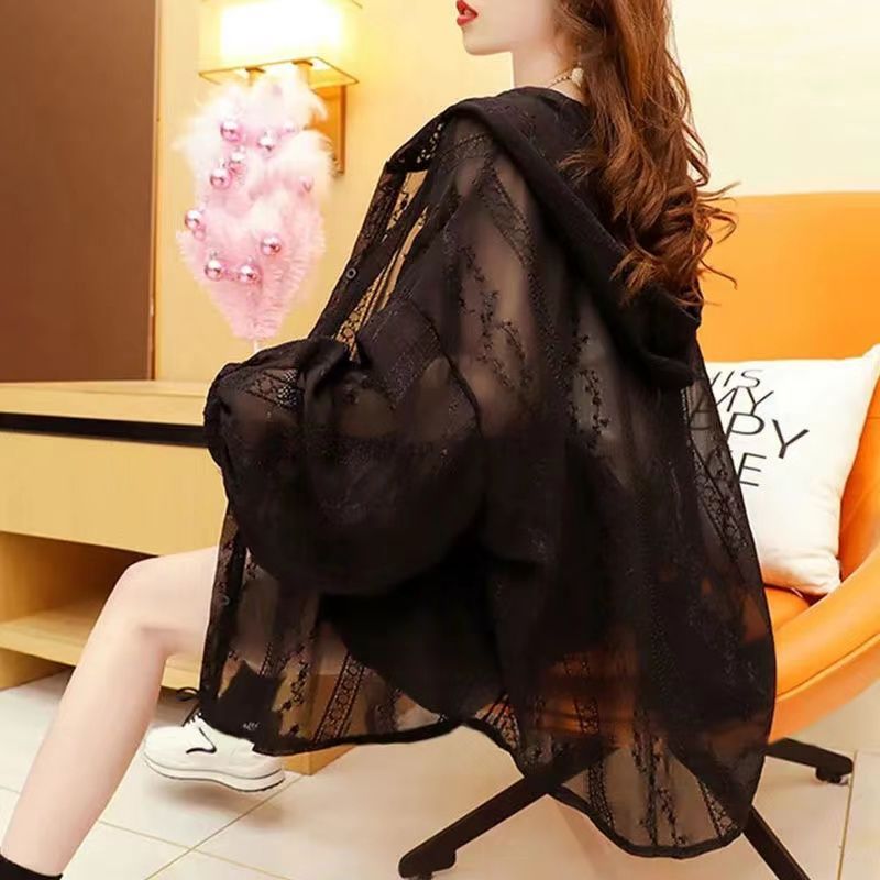 Summer ice silk sunscreen jacket female lace net red 2022 new all-match thin section breathable fried street sunscreen
