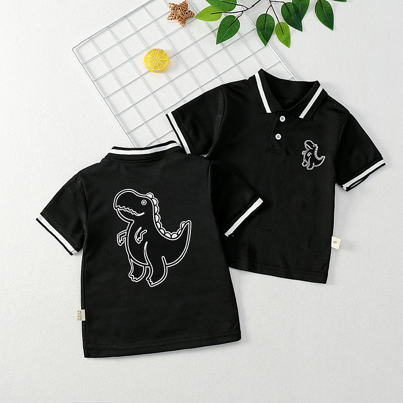 Boys and girls short-sleeved T-shirt summer new foreign style cartoon top small and medium-sized children baby lapel casual POLO shirt