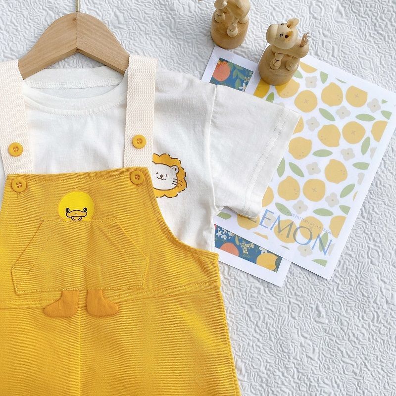 Children's overalls suit boys and girls summer new fashion foreign style cute baby cotton short two-piece set tide
