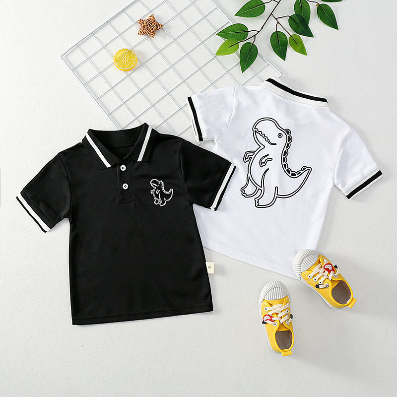 Boys and girls short-sleeved T-shirt summer new foreign style cartoon top small and medium-sized children baby lapel casual POLO shirt