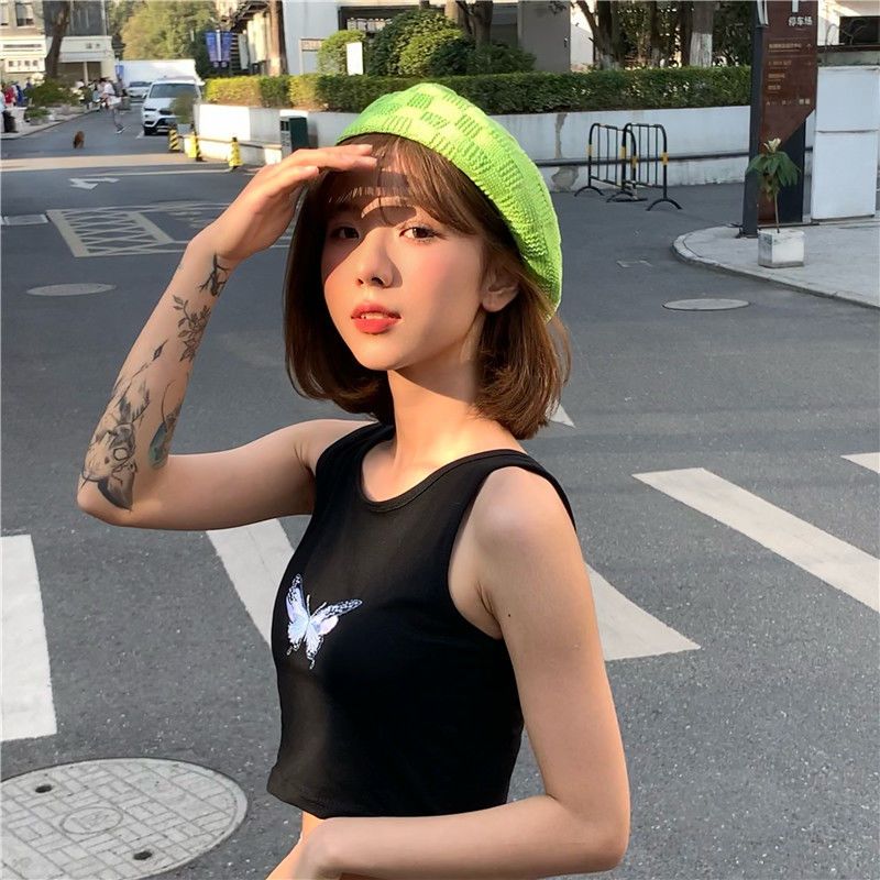 Retro minimalist plaid Japanese basic red all-match ins style cotton linen knitted beret female spring and summer painter hat