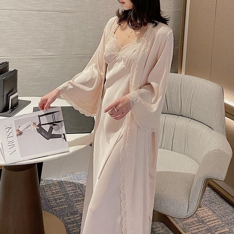 Fat mm 300 catties summer ice silk pajamas women's knee length loose large size 200 sexy lace nightgown two-piece set