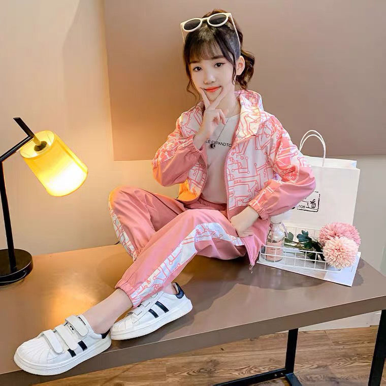 女童春裝套裝2023新款春秋季7運動兩件套9網紅女孩休閒運動服12歲