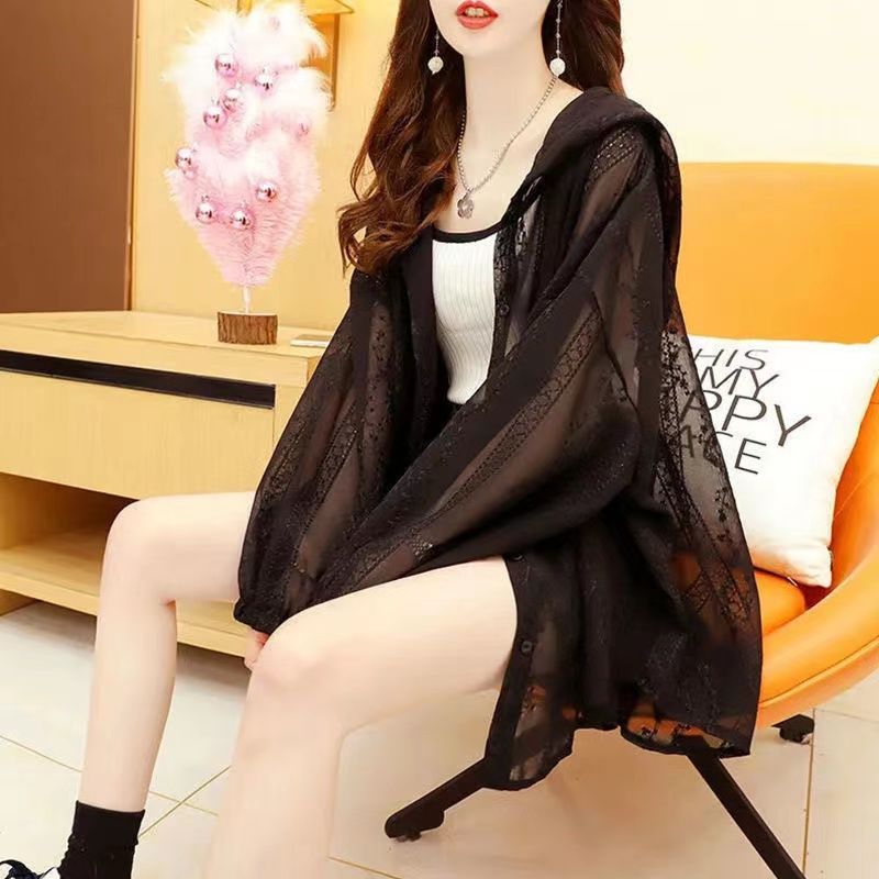Summer ice silk sunscreen jacket female lace net red 2022 new all-match thin section breathable fried street sunscreen