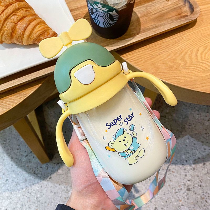 Super cute children's water cup waterproof straw cup for students to go to school kindergarten milk cup direct drinking household kettle