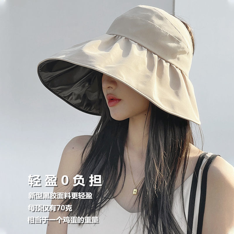 Empty sun visor female summer UV protection hat foldable fisherman hat black glue sun hat cover face sun hat