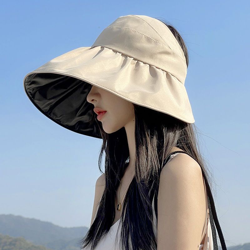 Empty sun visor female summer UV protection hat foldable fisherman hat black glue sun hat cover face sun hat