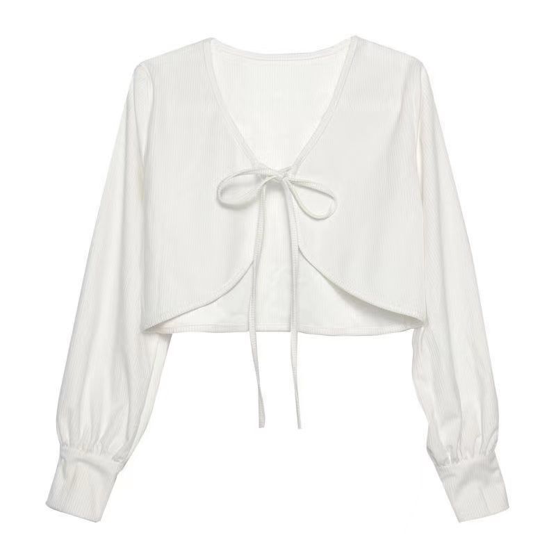 2022 new ice silk sunscreen cardigan summer short shawl coat women's Lantern Sleeve versatile casual solid color top