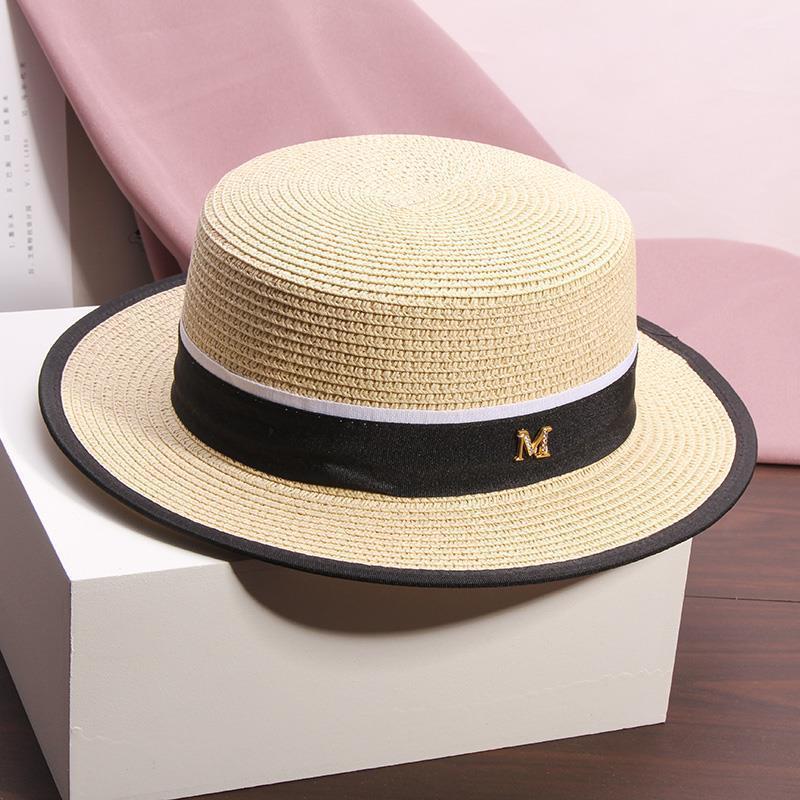 Summer travel sun protection sun grass hat flat top British small fresh top hat beach hat seaside sunshade hat female