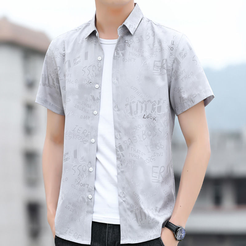 WEISINU/flower shirt men's short-sleeved summer ice silk thin shirt youth Hong Kong style casual personality inch clothes