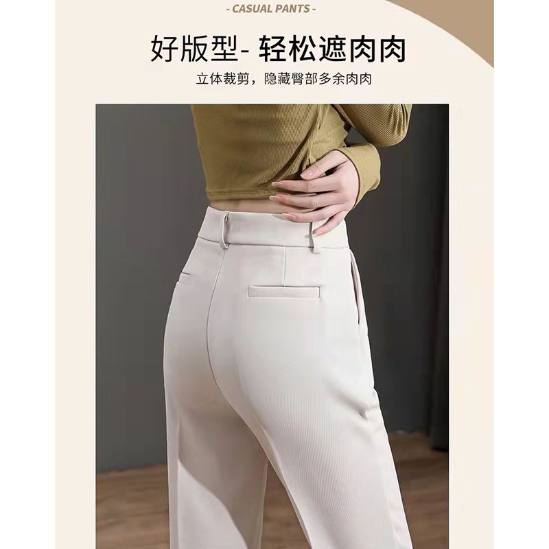 Thin beige-colored suit pants women spring and autumn small cigarette pants professional pants summer straight all-match casual pants