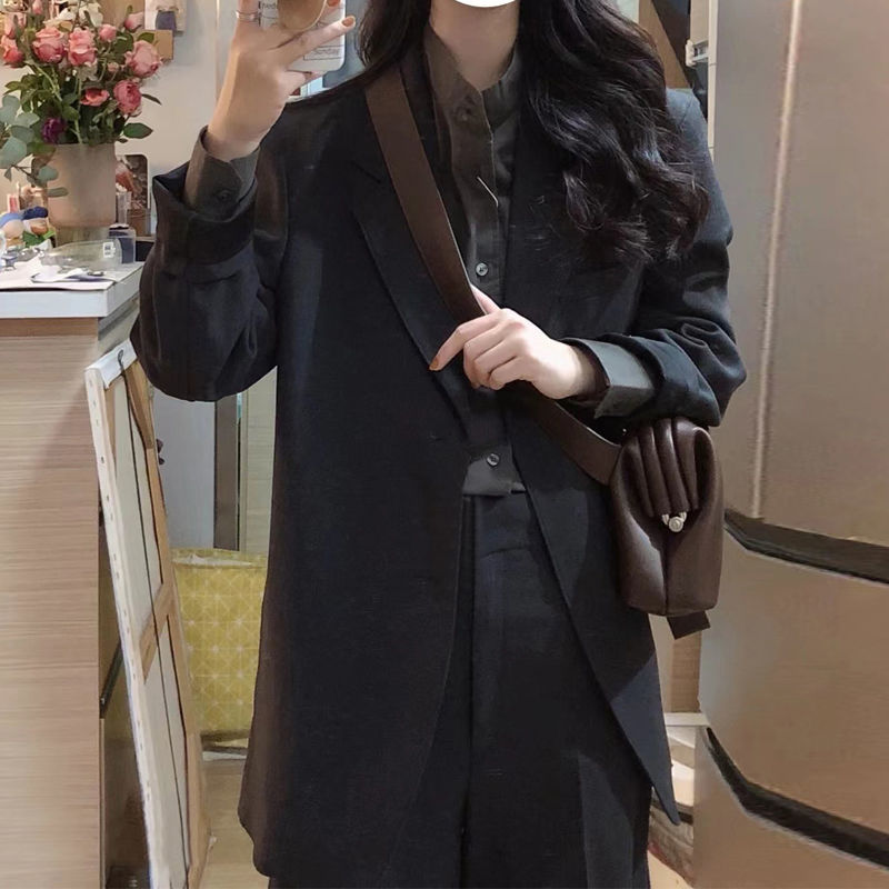 High-end black loose casual chic small suit jacket female 2022 spring and autumn Korean version oversize suit