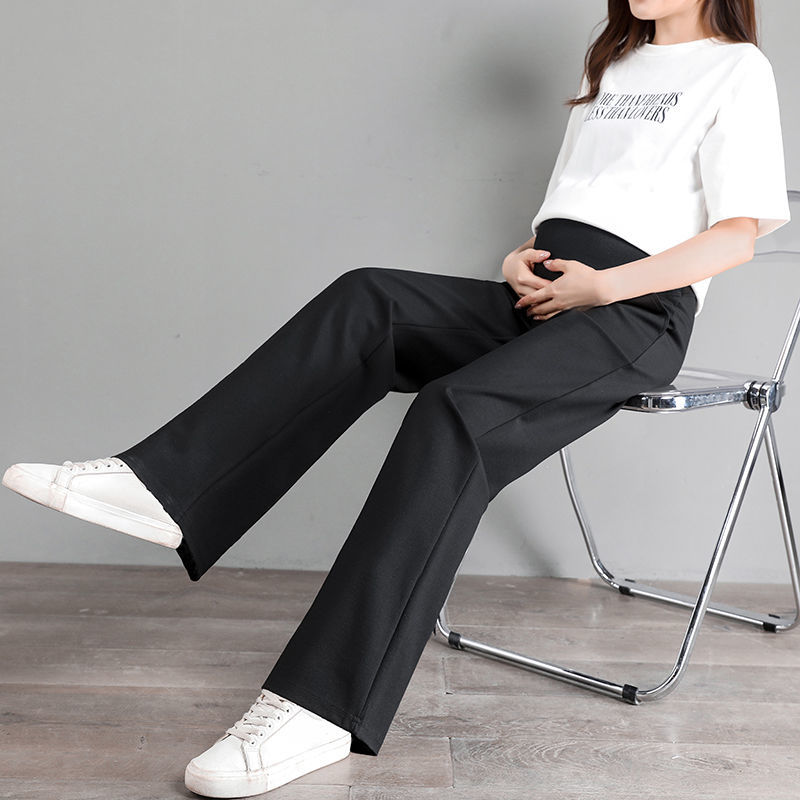Pregnant women's ice silk wide leg pants women's summer outer wear large size 200 kg summer straight tube suit pants mop pants lengthened summer clothes