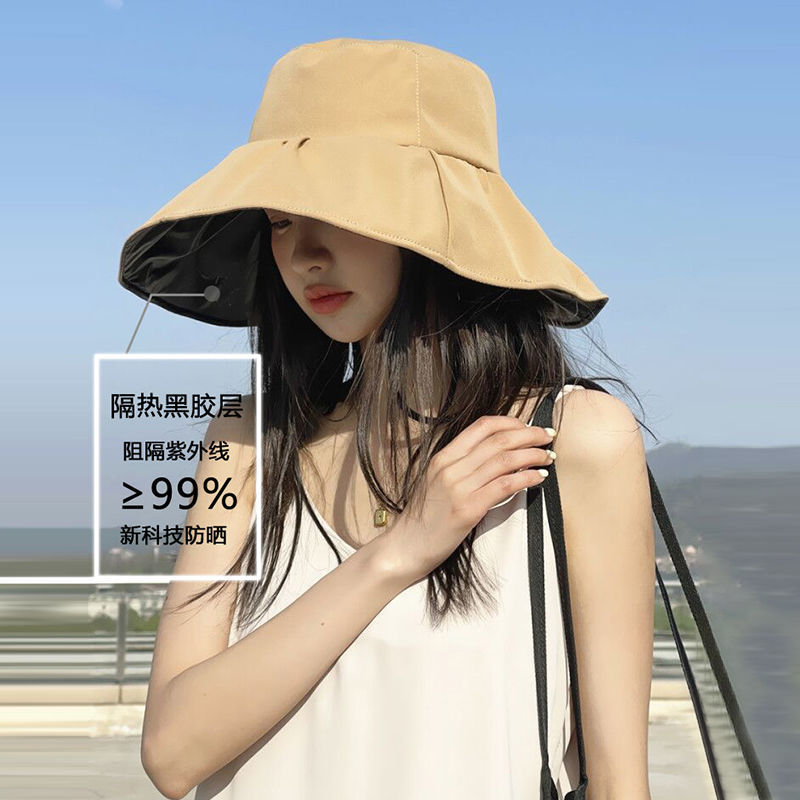New sun protection hat female Korean version of the big edge fisherman hat UV sun visor spring and summer vinyl cover face sun hat