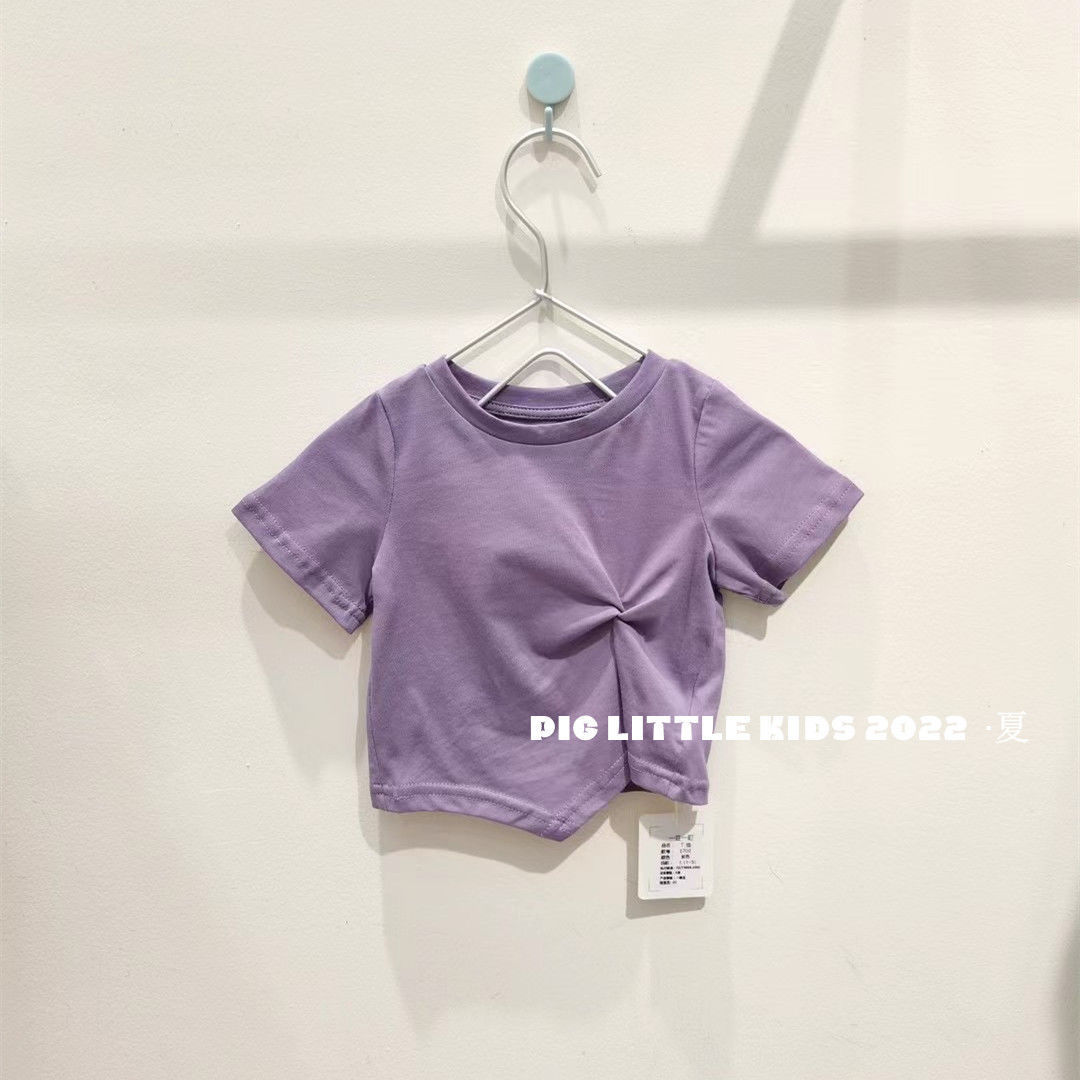 Pure cotton summer clothes girls small and medium children's clothes 2022 short-sleeved T-shirt foreign style baby Korean version solid color all-match tops