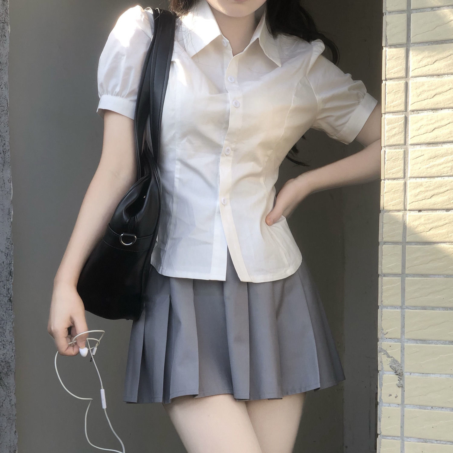  Summer Design Sense Niche JK Uniform Chic Sweet Spicy Top Short Sleeve Japanese Puff Sleeve Pure Desire Shirt Women