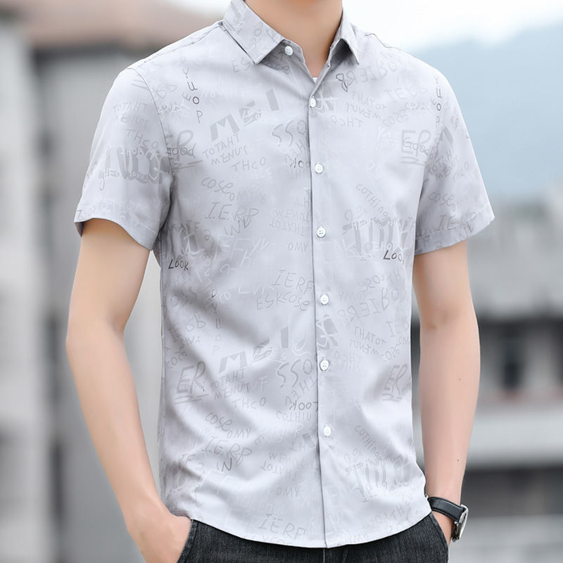 WEISINU/flower shirt men's short-sleeved summer ice silk thin shirt youth Hong Kong style casual personality inch clothes