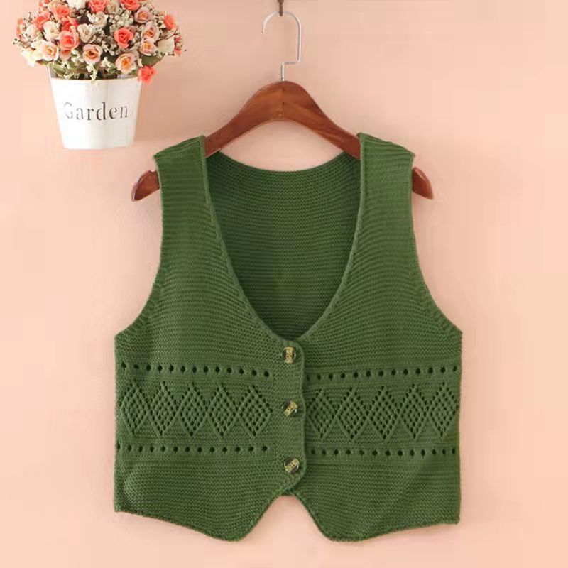 Spring and autumn new loose all-match sleeveless knitted sweater waistcoat women's short woolen vest vest coat