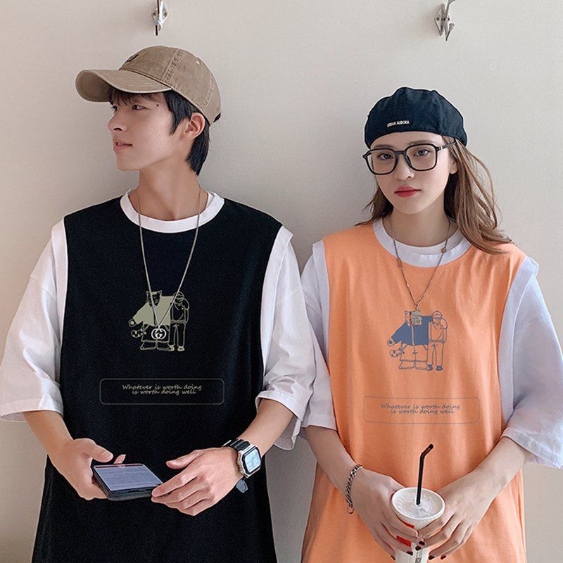 ins five-point short-sleeved t-shirt for men and women 2022 new trendy couple wear summer tops class clothes high school students college style