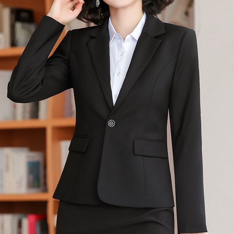 西装外套女春秋职业黑色小西服上衣大学生气质工作服韩版正装套装