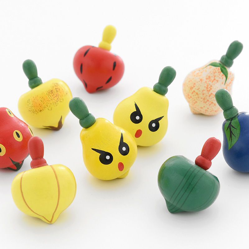 木制礼物彩色水果陀螺小手转动小陀螺传统怀旧儿童木质益智玩具