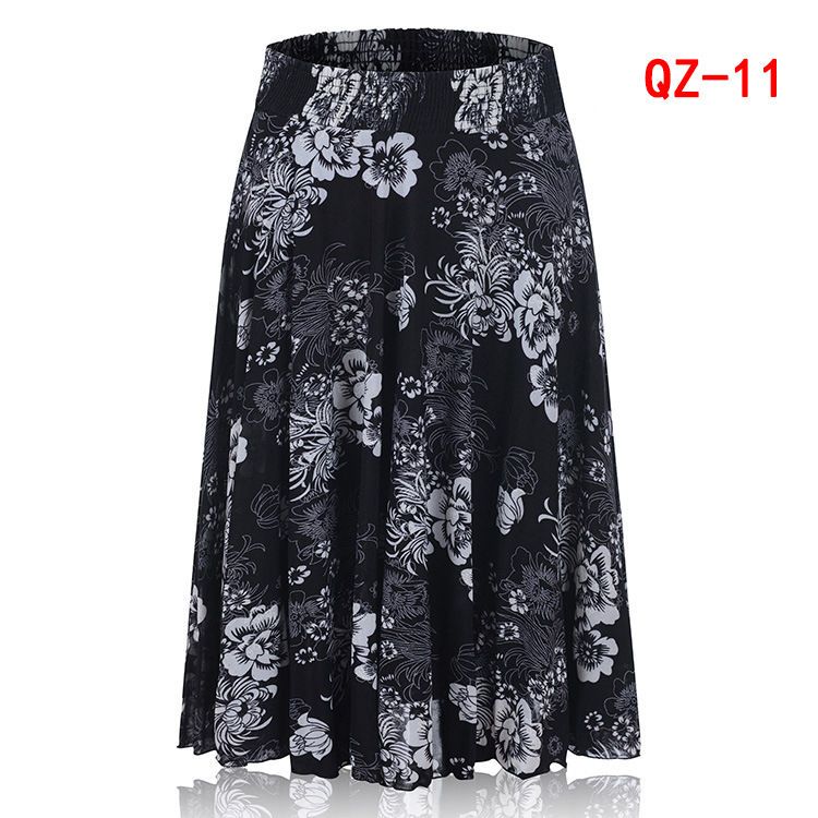 Middle-aged and elderly dancing skirt mid-length skirt Mother's wear summer high waist elastic waist ice silk A-line skirt women's clothing