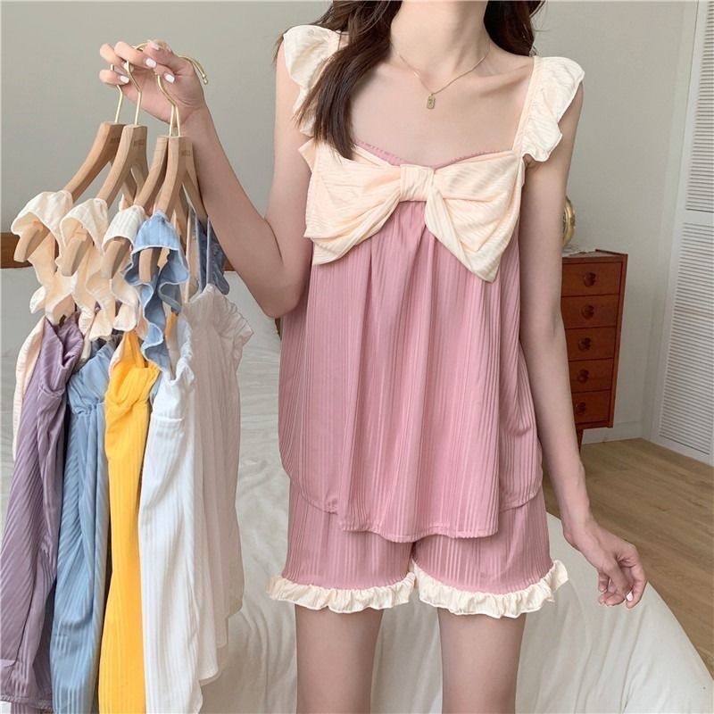 夏日在逃公主风超大蝴蝶结可爱日系家居服睡衣蝴蝶结薄款居家套