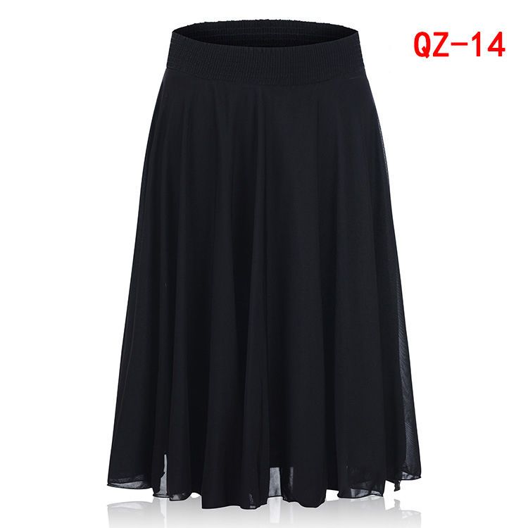Middle-aged and elderly dancing skirt mid-length skirt Mother's wear summer high waist elastic waist ice silk A-line skirt women's clothing
