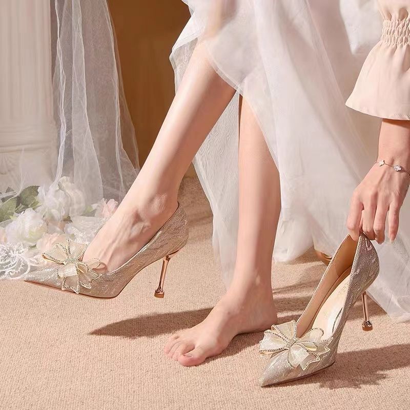 婚鞋女2022年新款法式婚紗秀禾兩穿新娘鞋不累腳小眾高級感高跟鞋
