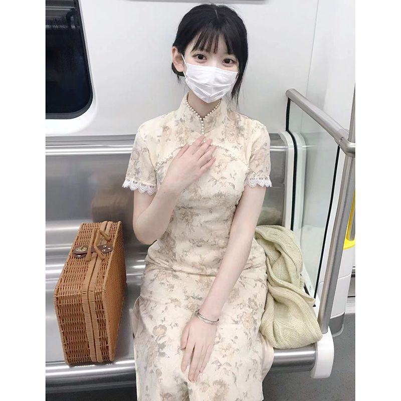 旗袍民國風大小姐碎花復古氣質高級感年輕名媛少女2023年夏季雪紡