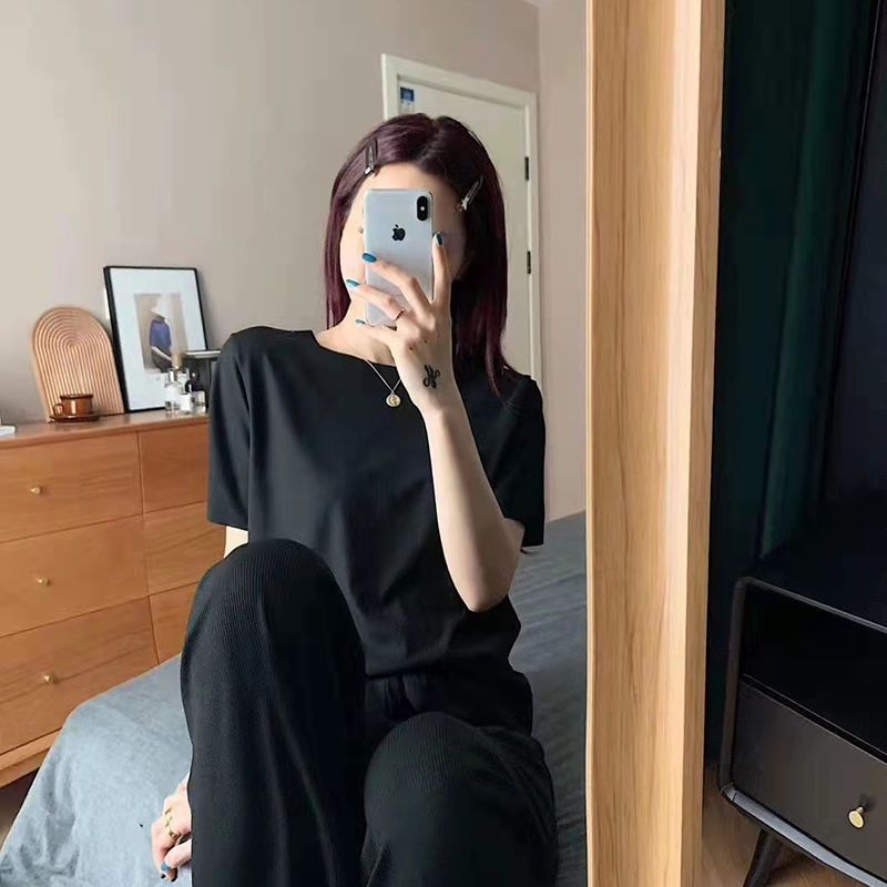165761-两件套装冰丝睡衣女薄款圆领学生防蚊夏季休闲短袖冰丝家居睡衣女-详情图