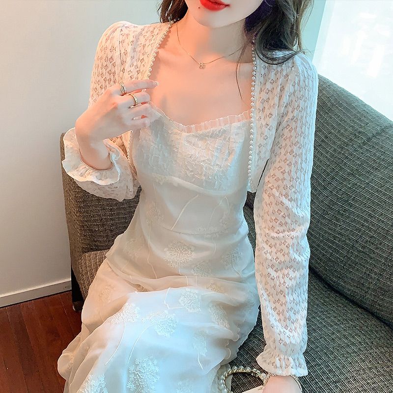 夏季防曬衣蕾絲小披肩女短款法式小外套釘珠花邊氣質顯瘦薄外搭女