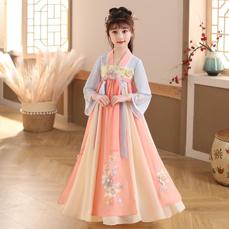漢服女童夏季裙子2022新款古裝中國風超仙連衣裙兒童古風唐裝夏款