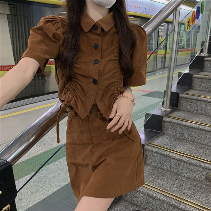 炸街甜酷套裝裙韓國復古ins工裝風半身裙兩件套網紅學院風女夏季