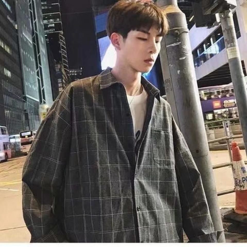 Spring and Autumn Summer Korean Hong Kong Style Shirt Men's Loose Trendy Long-sleeved Shirt Student Casual Men's Coat