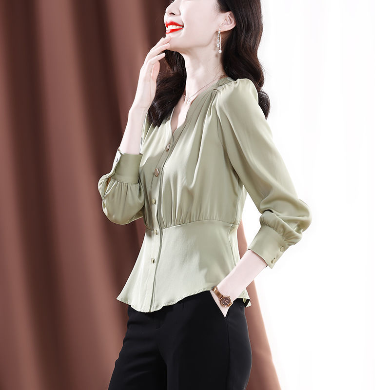 重磅女士真絲襯衫女長袖2022新款春裝氣質高端緞面杭州桑蠶絲上衣