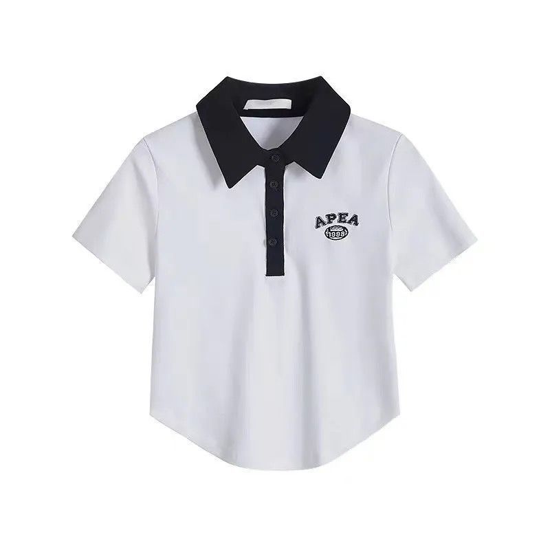 POLO collar short top for women 2023 new high waist tight slimming bm T-shirt retro hottie short-sleeved T-shirt summer