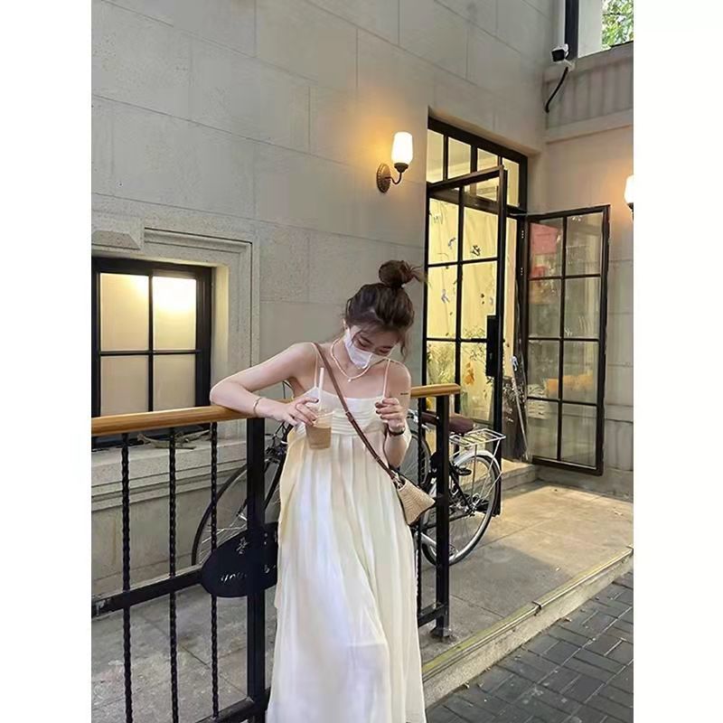 Super Fairy Ribbon Sleeveless Suspender Dress Female Summer  New Loose Design Korean Style Long Dress