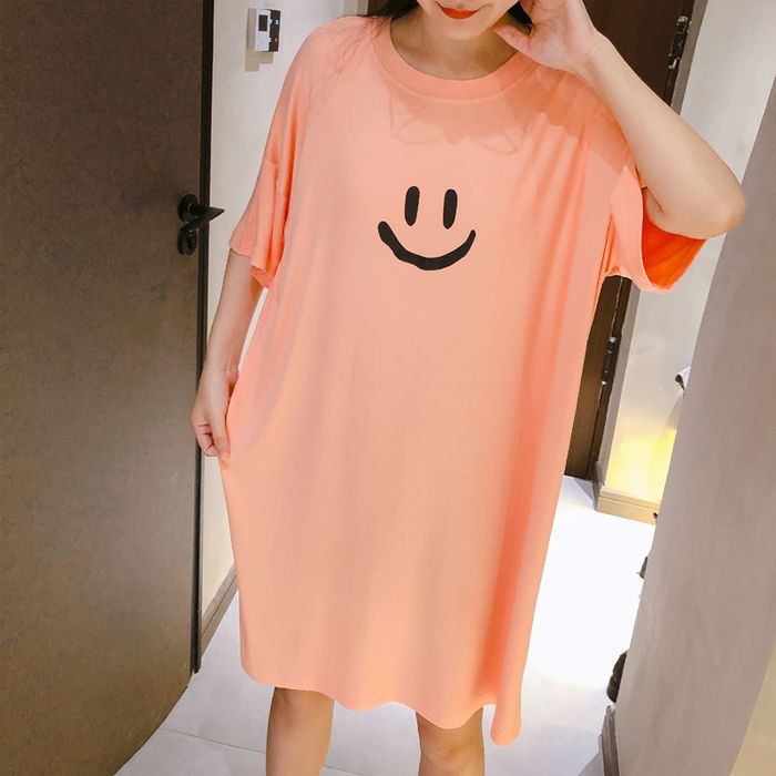 5XL smiling face modal nightdress women's summer short-sleeved loose plus-size pajamas sweet Japanese pregnant women's nightdress short section