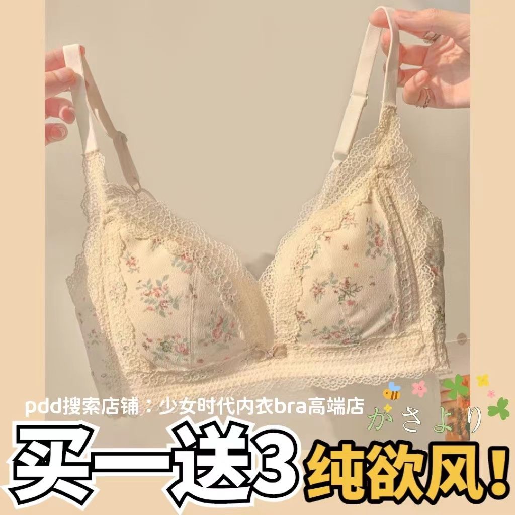 French-style back garden~ Ladies lace without steel ring small chest push-up bra underwear female pure desire to show chest small mood bra