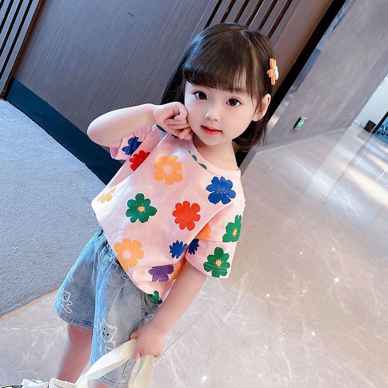 女童t恤夏季純棉2022新款女寶寶洋氣衣服兒童裝短袖小童夏裝上衣