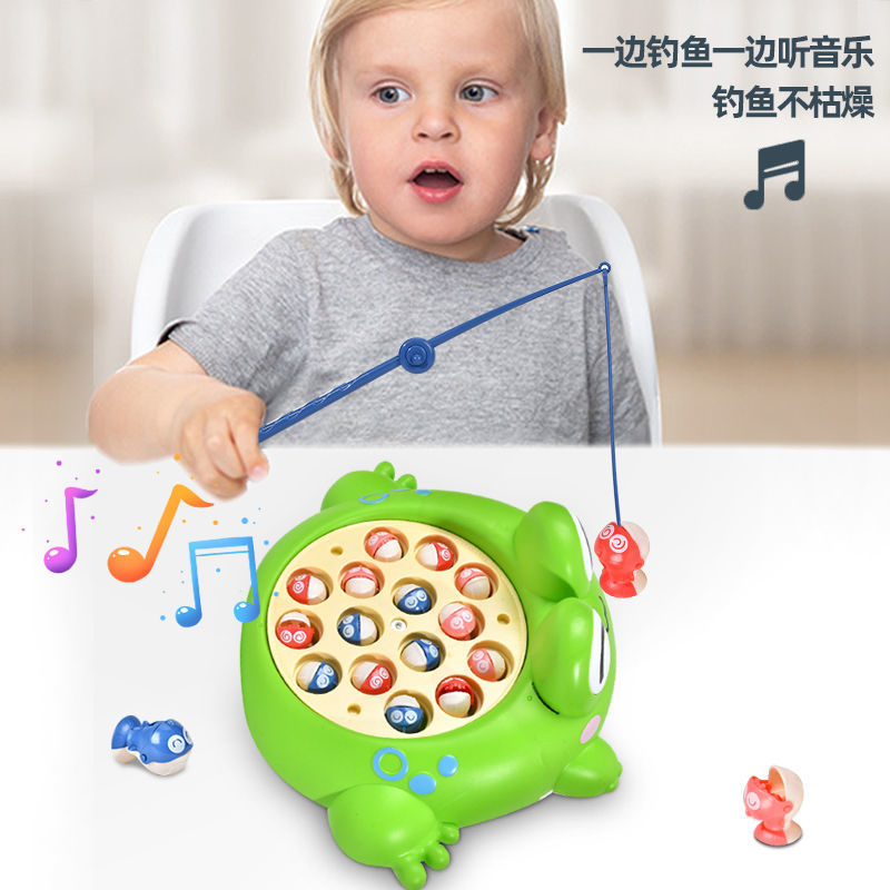 新款小孩宝宝钓鱼玩具套装儿童电动旋转音乐塑料钓鱼竿男女地摊