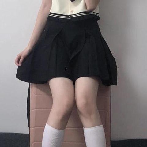 【兩件套】夏季日系jk制服套裝學生短袖水手服襯衣百褶短裙小個子-實惠小店