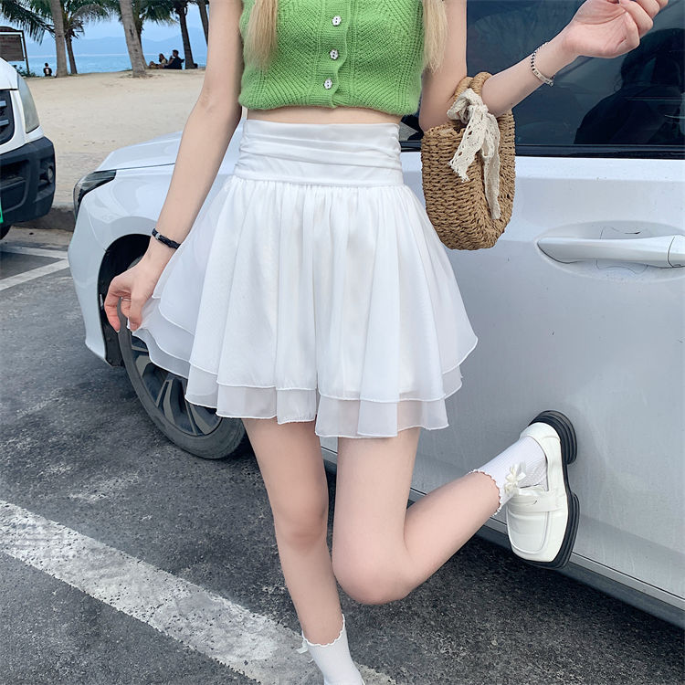 White A-line Half length Skirt Pure Lust Fluffy Short Skirt 2023 Autumn/Winter New High Waist Anti Shining Chiffon Skirt Children