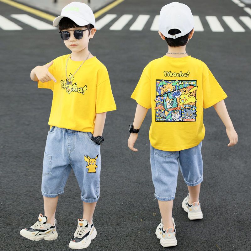 男童夏裝短袖套裝2022新款男孩寶寶皮卡丘衣服兒童時髦帥氣兩件套