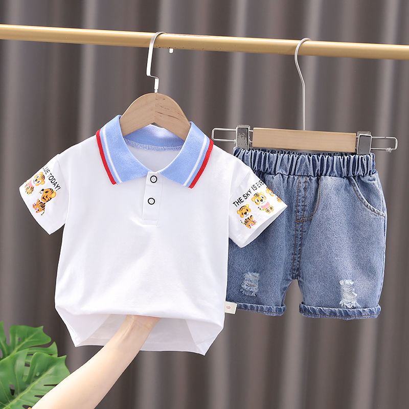 Boys' suits new children's summer clothes pure cotton boy baby summer two-piece casual cartoon short sleeves