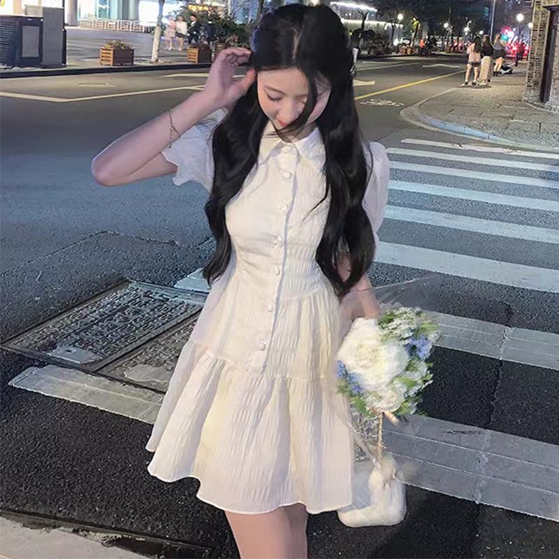 純欲風甜辣妹Polo連衣裙女夏洋氣寬鬆顯瘦超仙雪紡小個子短款裙子